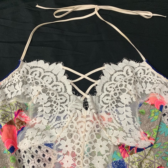 Victorias Secret Lace Tropical Print Halter Romper - Picture 2 of 6